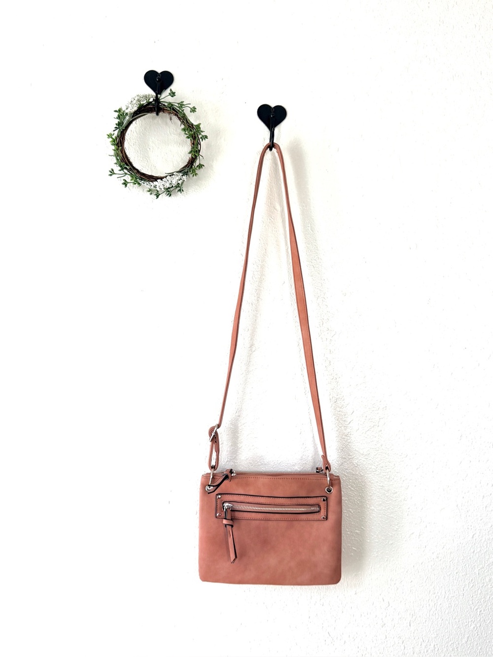 NWOT Beige Pink-Tone Faux Leather Crossbody Bag Purse